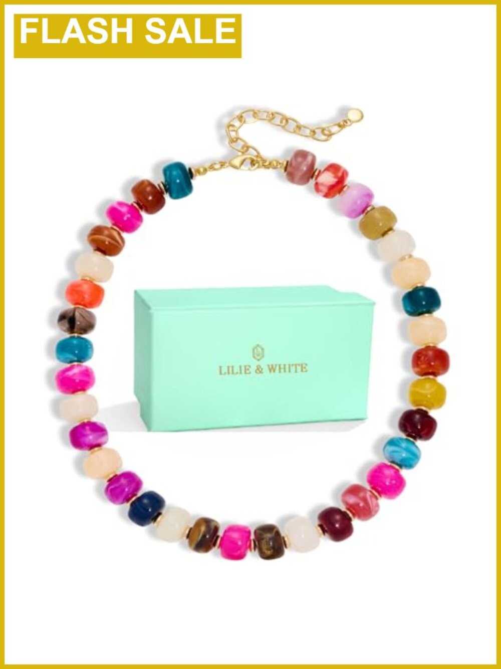 Chunky Resin Beaded Necklace Women Handmade Statement Boho Beach Jewelry